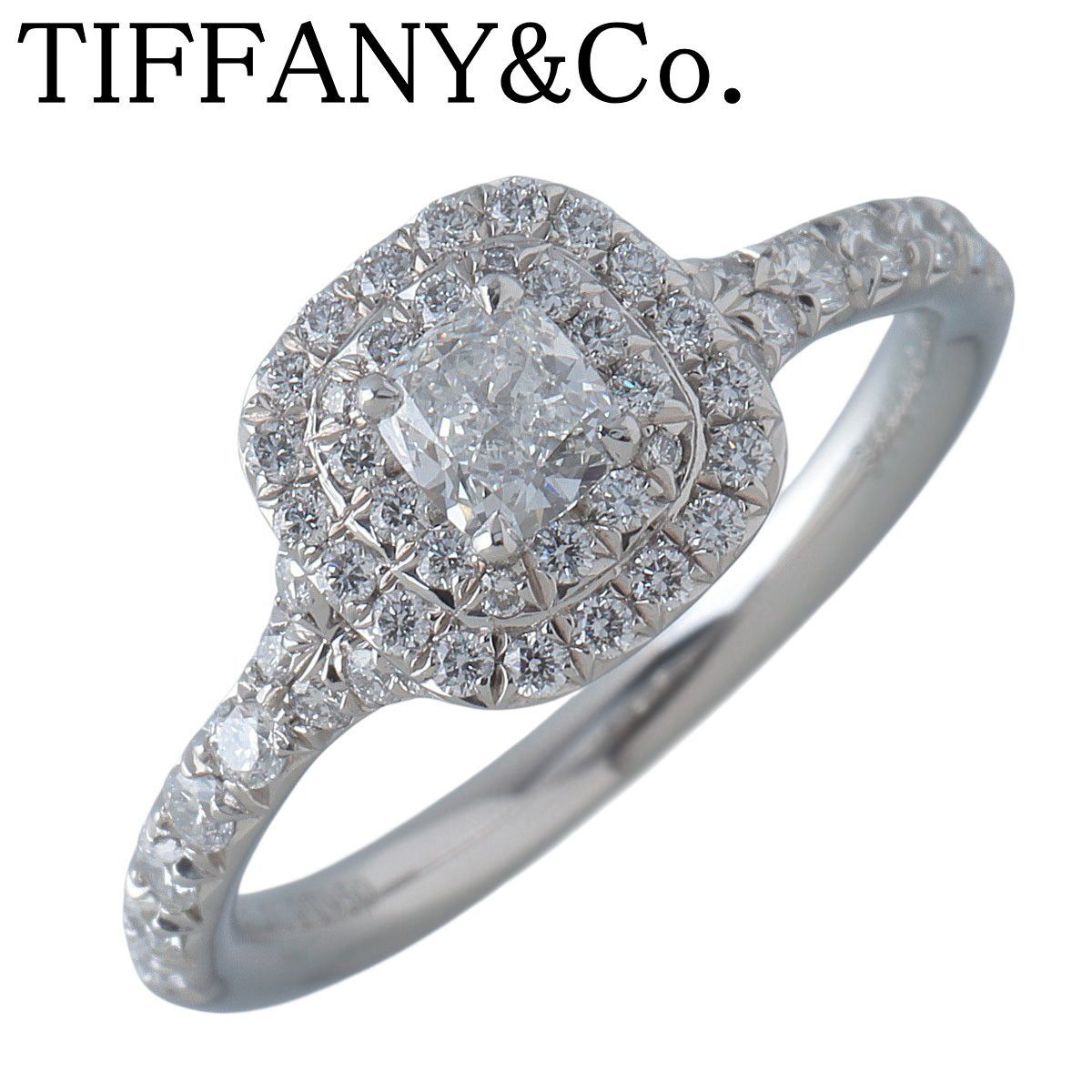 ティファニー ソレスト リング ダイヤ0.23 ct クッションカット 6.5号 PT 950 箱 仕上げ済 TIFFANY 24237