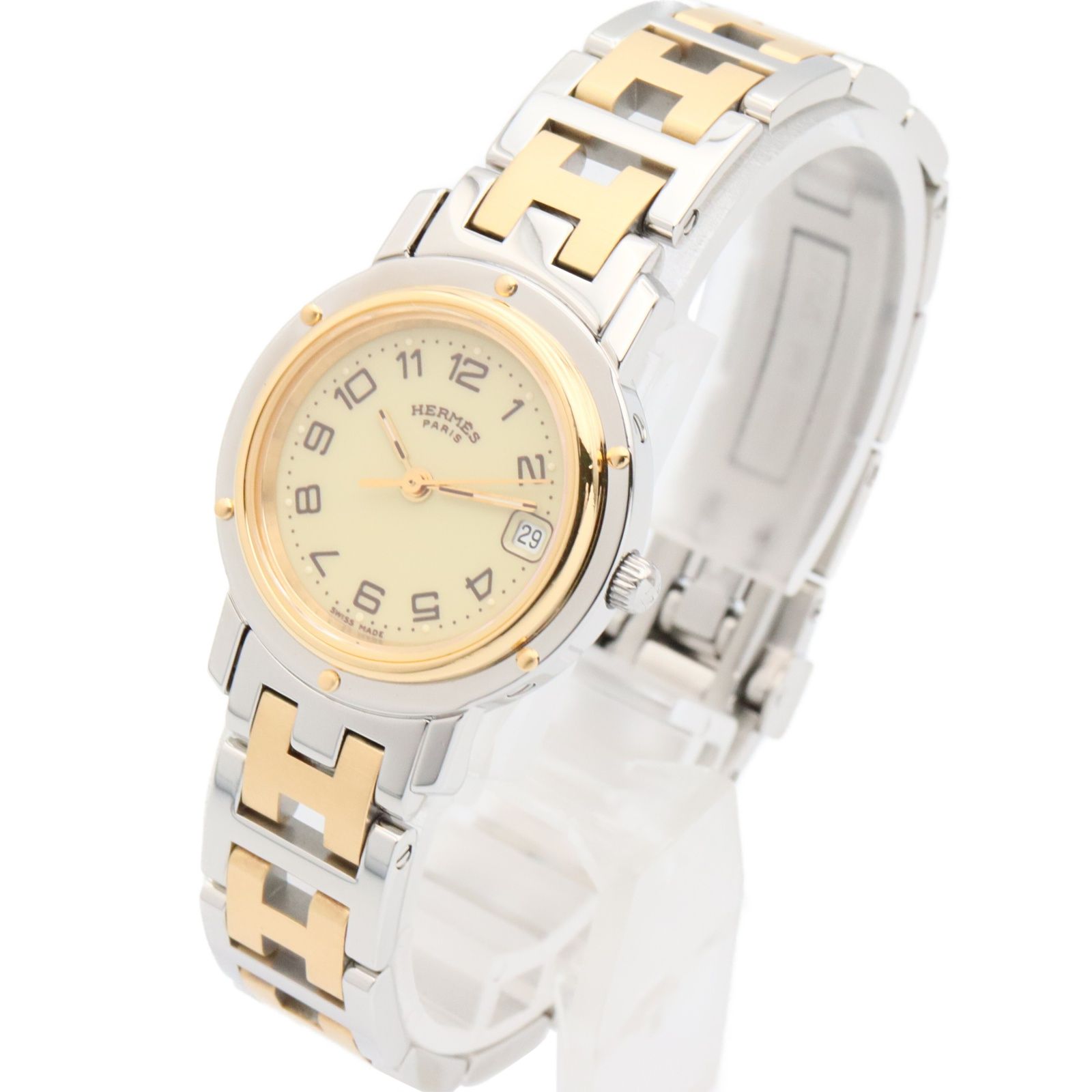 エルメス HERMES 腕時計 クリッパー CL4.220 アイボリー GP（ゴールド