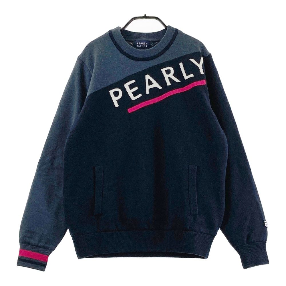 サイズ 1 PEARLY GATES パーリーゲイツ モデル 長袖 ニットセーター 裏地付 ネイビー系 ゴルフウェア レディース ストスト