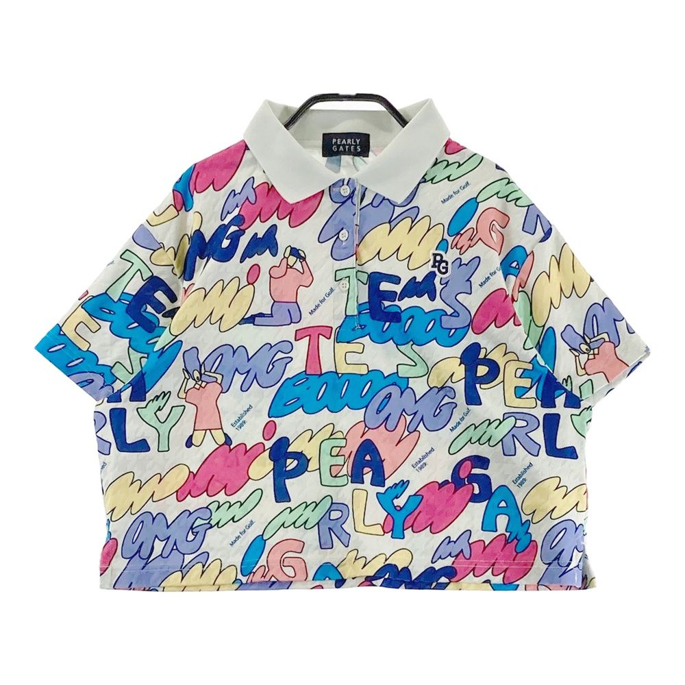 サイズ 0 PEARLY GATES パーリーゲイツ 半袖ポロシャツ 総柄 グリーン系 ゴルフウェア レディース ストスト
