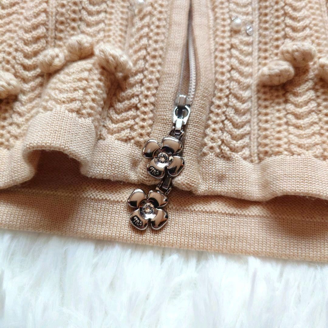 エムズグレイシー　カーディガン　ジップアップ　カメリア　長袖　薄手　リボン　40 エムズグレイシー カメリア ビジュー ジップアップ ニット