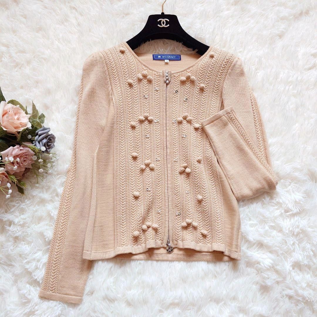 エムズグレイシー カメリア ビジュー ジップアップ ニット