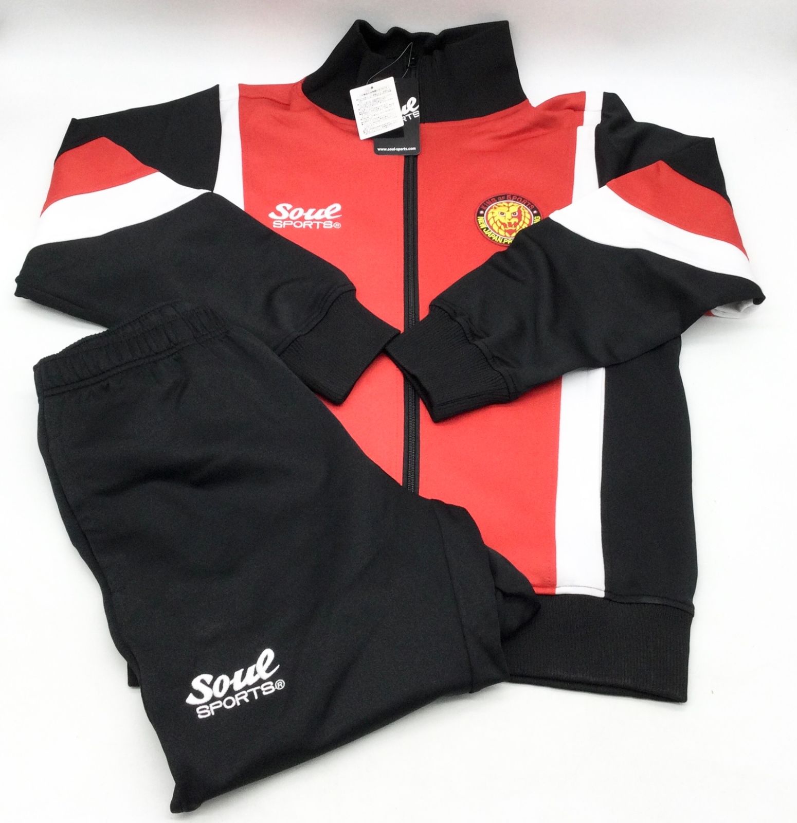 11087 新日本プロレス SOUL SPORTS 50周年 闘魂 ジャージ セットアップ 上下セット Lサイズ ブラック レッド ポリエステル NJPW