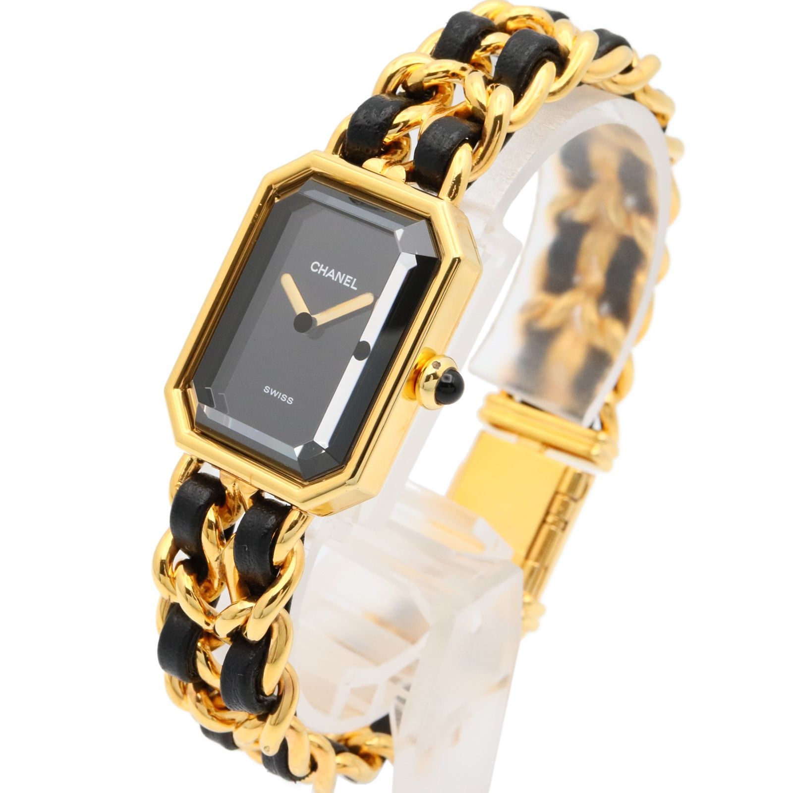 シャネル CHANEL 腕時計 プルミエールL H 0001 ブラック GP ゴールドメッキ レザー レディース A