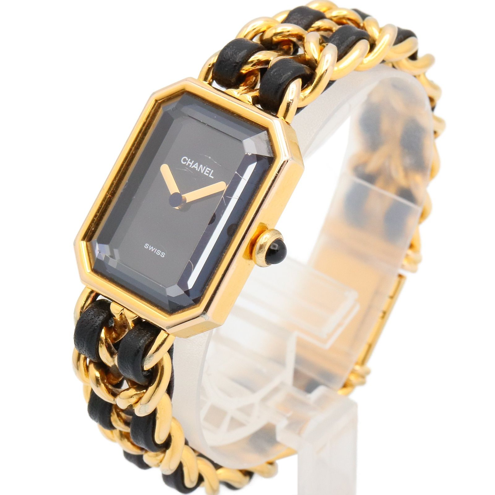 シャネル CHANEL 腕時計 プルミエール M H 0001 ブラック GP ゴールドメッキ レザー レディース A