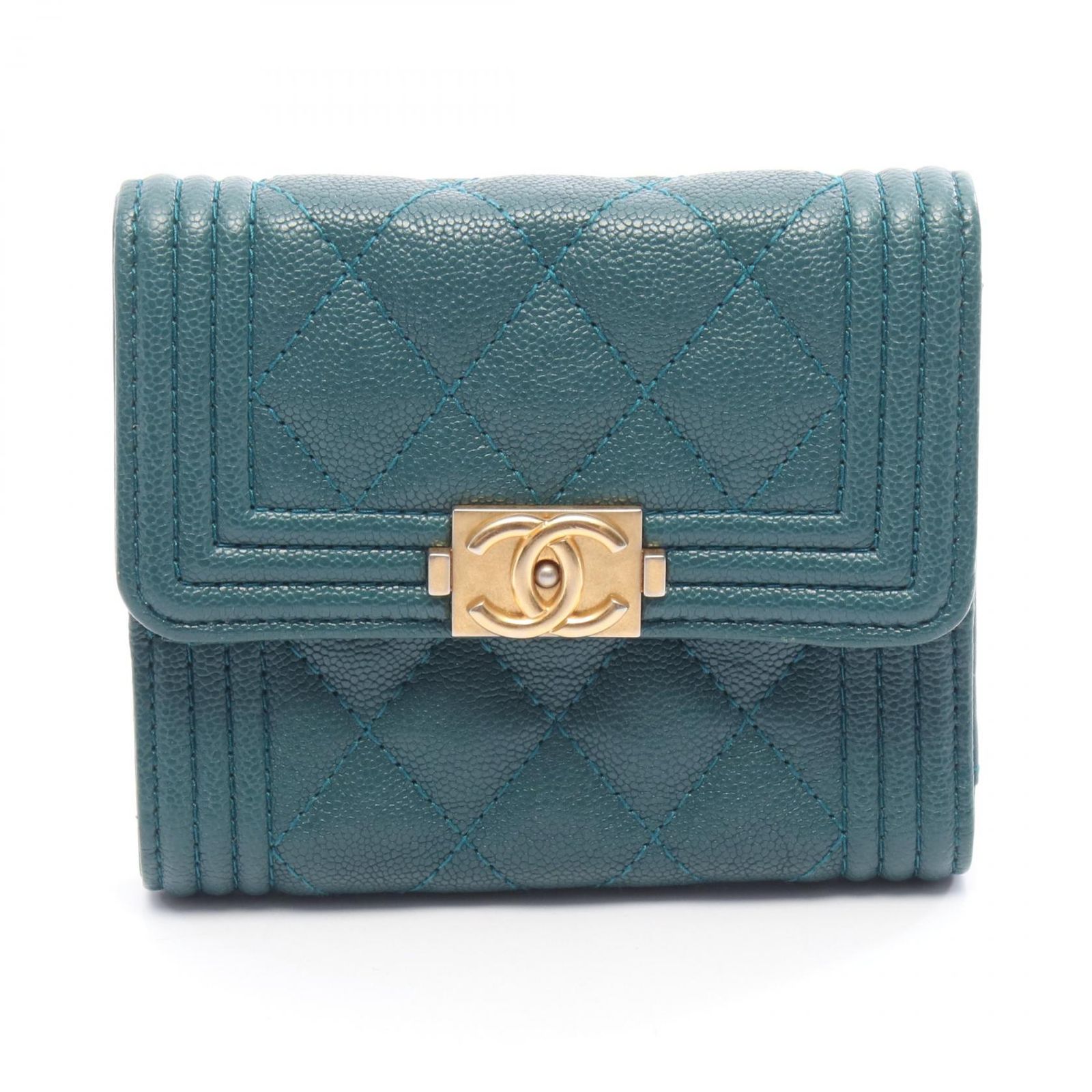 シャネル CHANEL 三つ折り財布 ボーイシャネル A84432 ブルーグリーン 