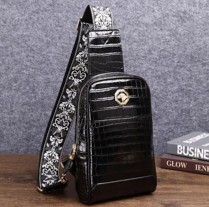 新型ワニ腹男性用バストバッグおしゃれ男性バッグ斜めクロスバッグ胸前バッグアウトドアレジャーバック潮金