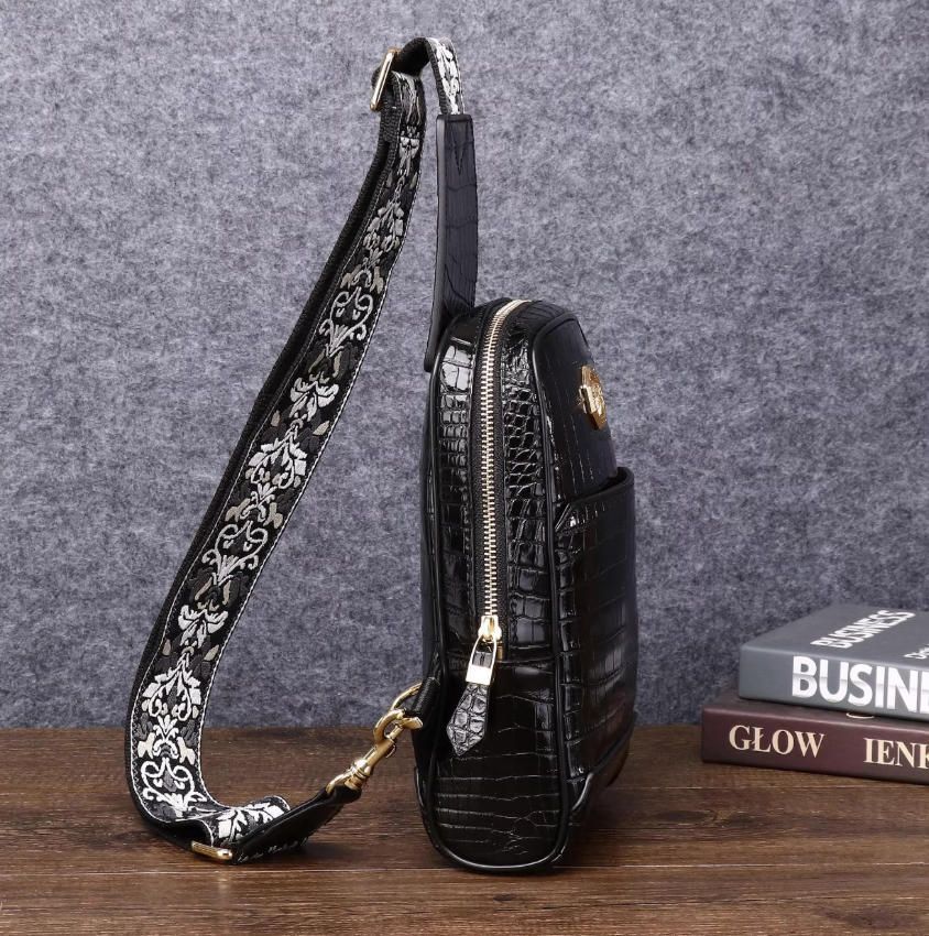 新型ワニ腹男性用バストバッグおしゃれ男性バッグ斜めクロスバッグ胸前バッグアウトドアレジャーバック潮金