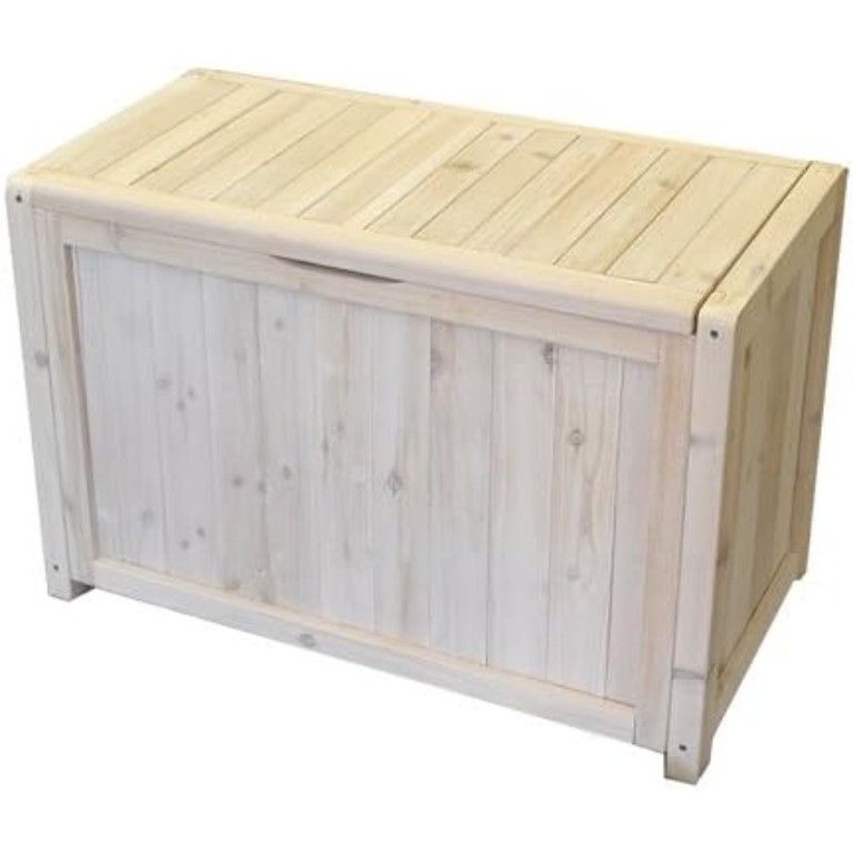 天然木＆高耐久 屋外ベンチ型収納ボックス スラット付き蓋 幅80 cm パティオ バルコニー 庭に最適 ホワイト 天然木 簡単組立て 電源不要 ガーデン収納ベンチ