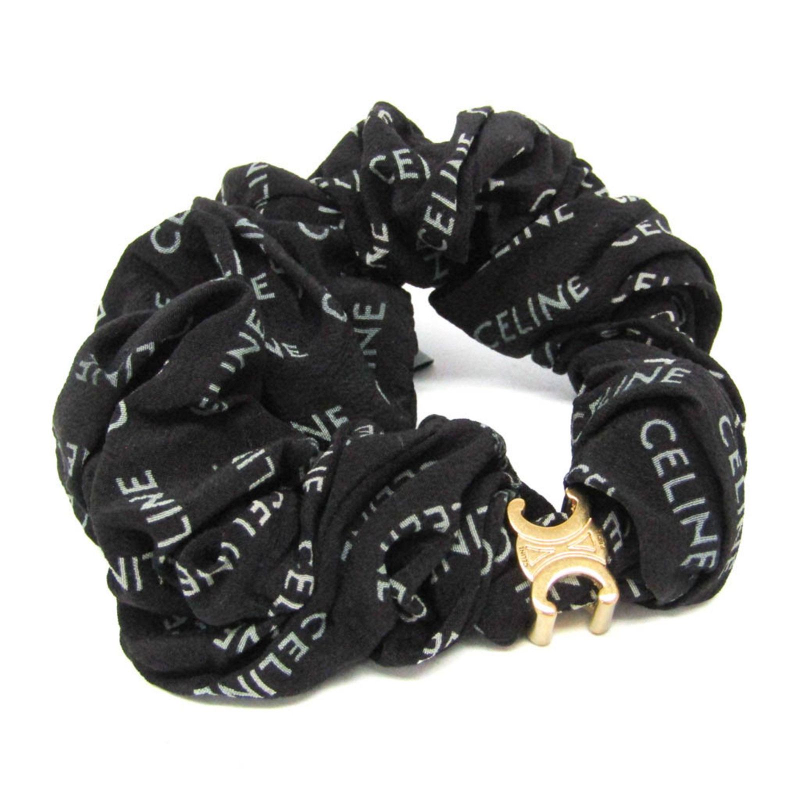 セリーヌ Celine レイユール シュシュ 35 OB シルク レディース ブラック ゴールド