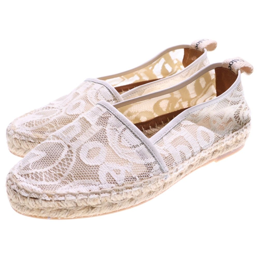 Chloe (クロエ) ロゴ レース柄 エスパドリーユ レザー フラット