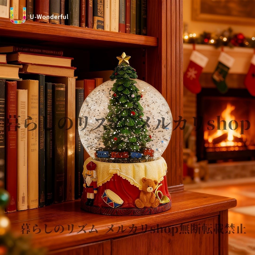  スノードーム ツリー スノーグローブ ナッツクラッカー テディベアフィギュア付き クラシック レジン製 ミニチュア 雪降り テーブルトップ デコレーション オフリッド コレクタブルオーナメント オフィス その他 クリスマス