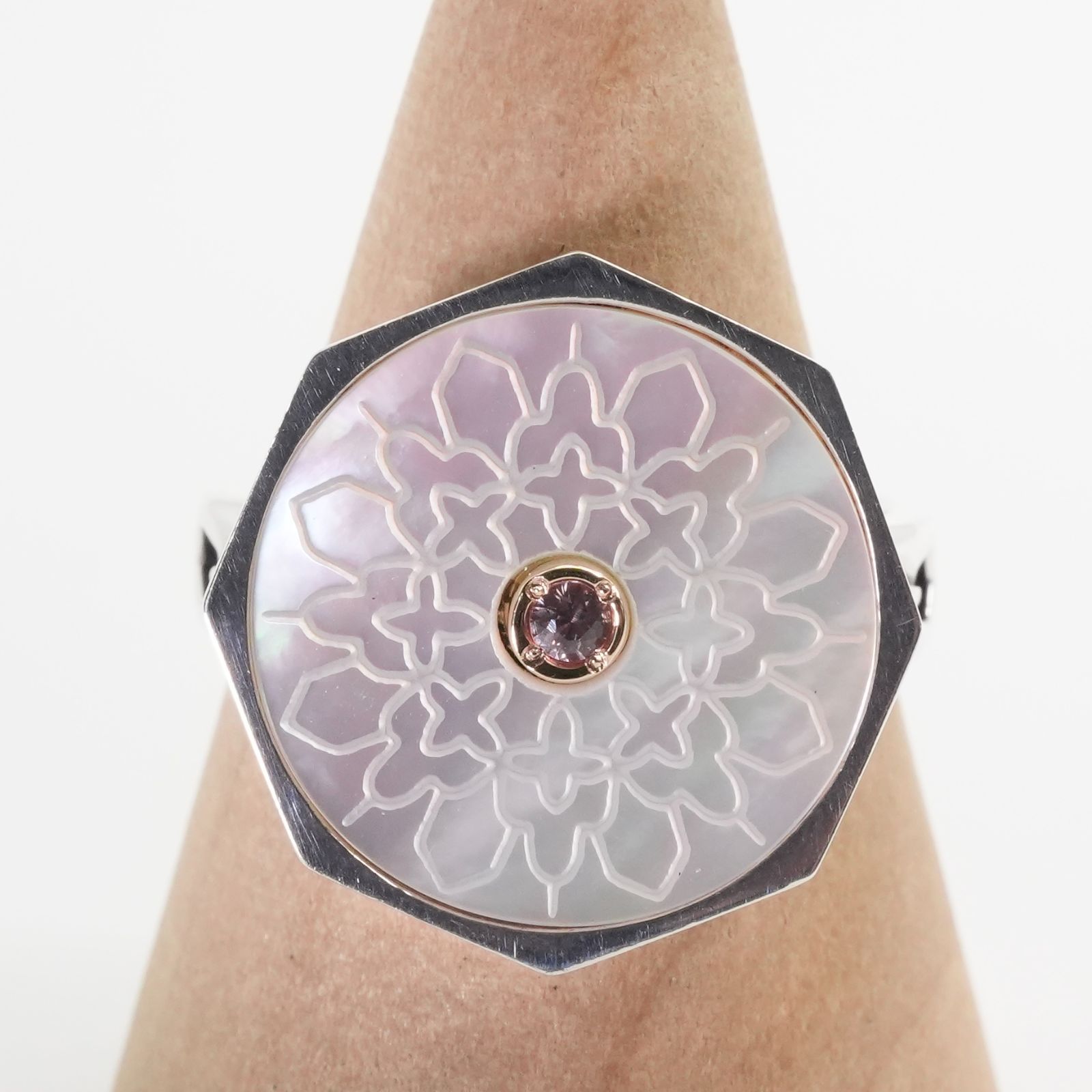 アガット サファイア×白蝶貝 リング シルバー×K10 シェル/25-2223S