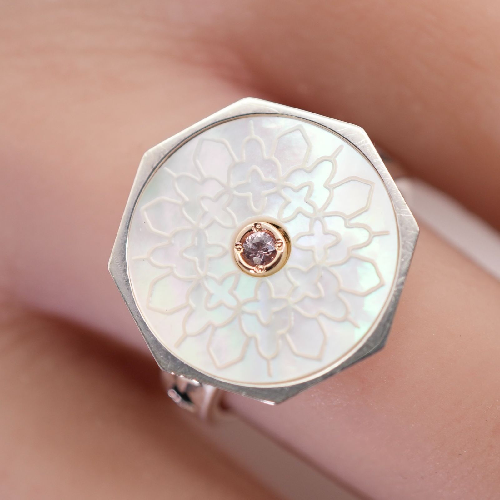 アガット サファイア×白蝶貝 リング シルバー×K10 シェル/25-2223S