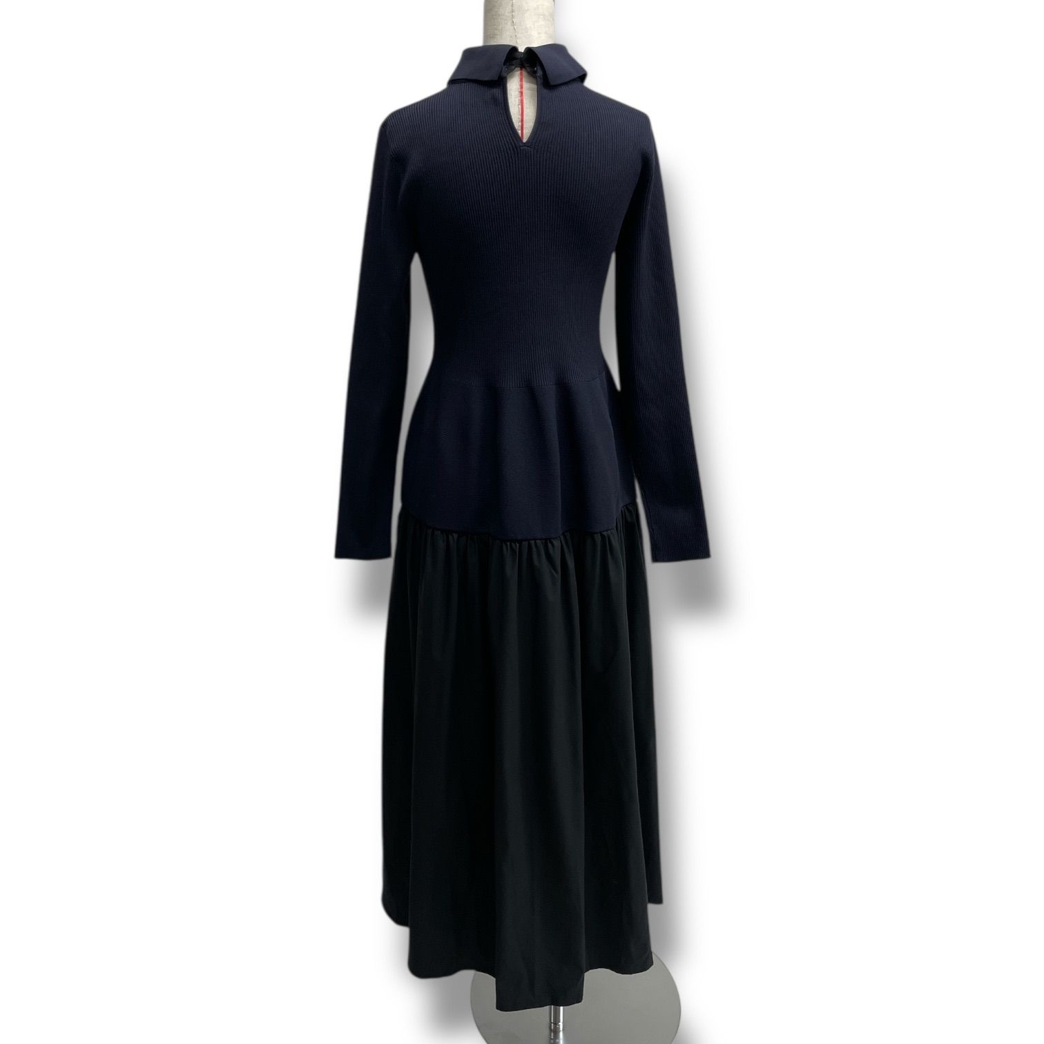 UNITED ARROWS ユナイテッドアローズ フィット-フ 2 wayニットワンピース ドレス ロングワンピース ニット 切り替え 異素材 襟取り外し可 製 ネイビー ブラック レディース 秋 ゴーゴー古着 23 No.1262