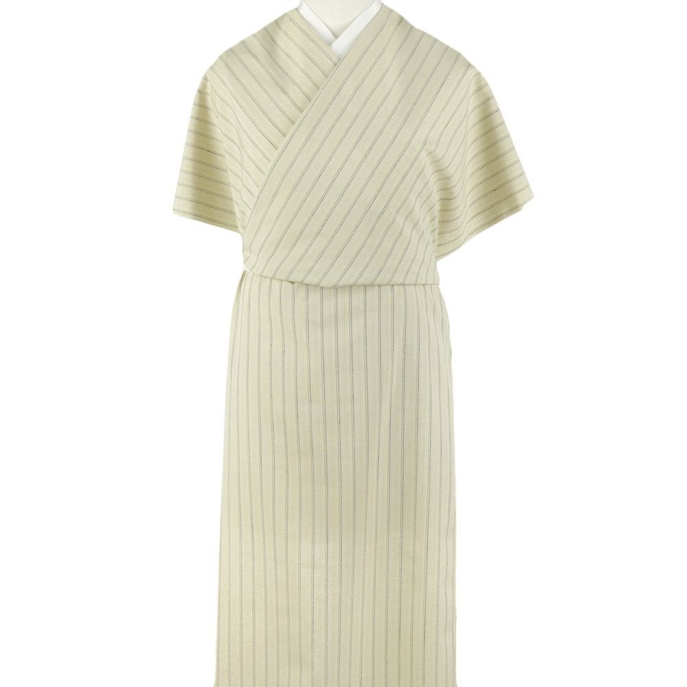 紬 紅花染め 反物 正絹 黄色 縞 未仕立て カジュアル 着物 紅の乱縞 渡源織物 No.i 4-0711