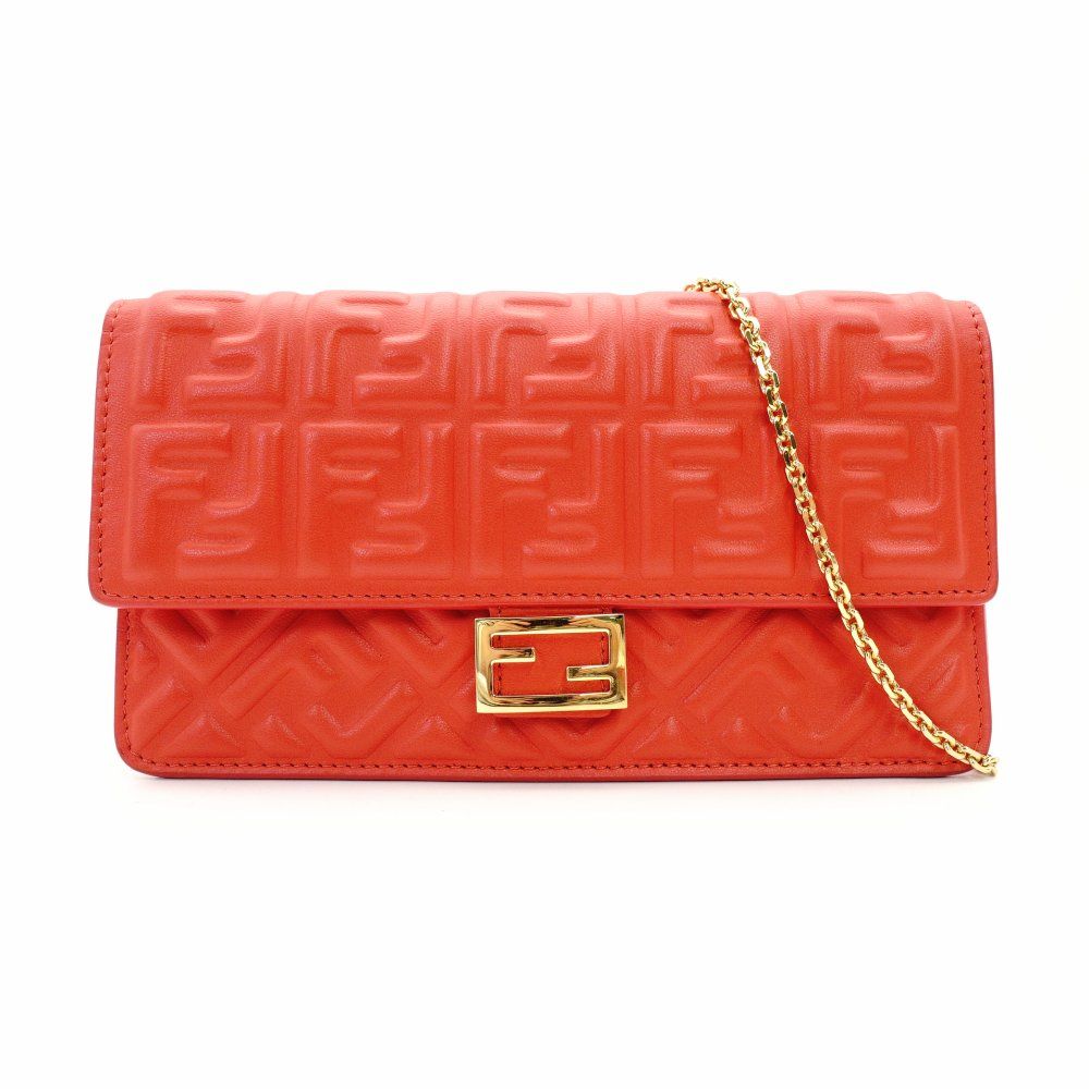 フェンディ FENDI バゲット チェーン ショルダーバッグ オレンジ FFロゴ レザー クロスボディ 2 way 7 11 029