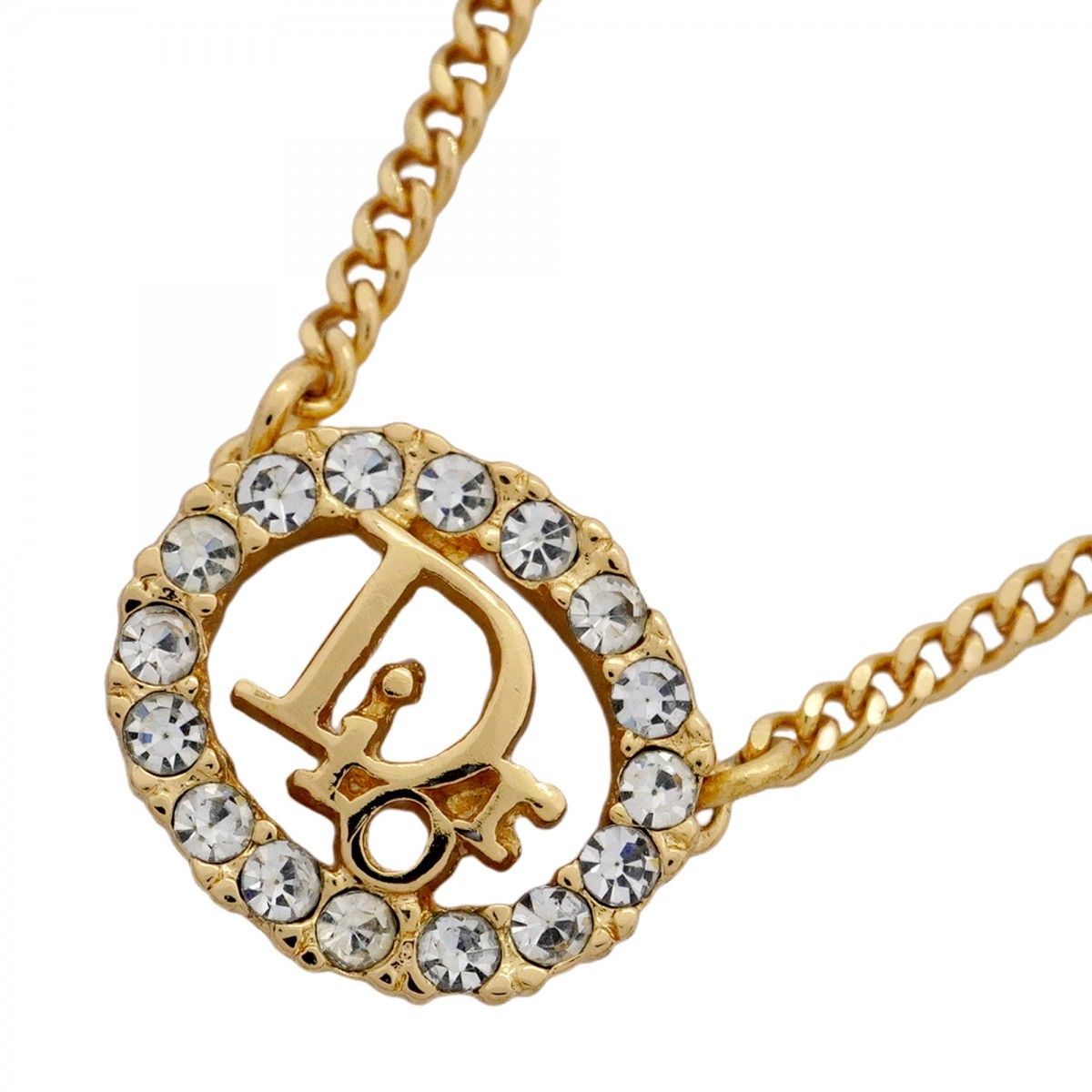 5 job 0384 クリスチャンディオール ネックレス ディオールロゴ オーバル GPメッキ ラインストーン ゴールド レディース