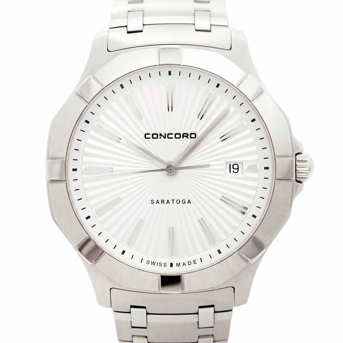 5 wwo 0348 コンコルド サラトガ デイト 02 1 14 1058 シルバー文字盤 腕時計 メンズ