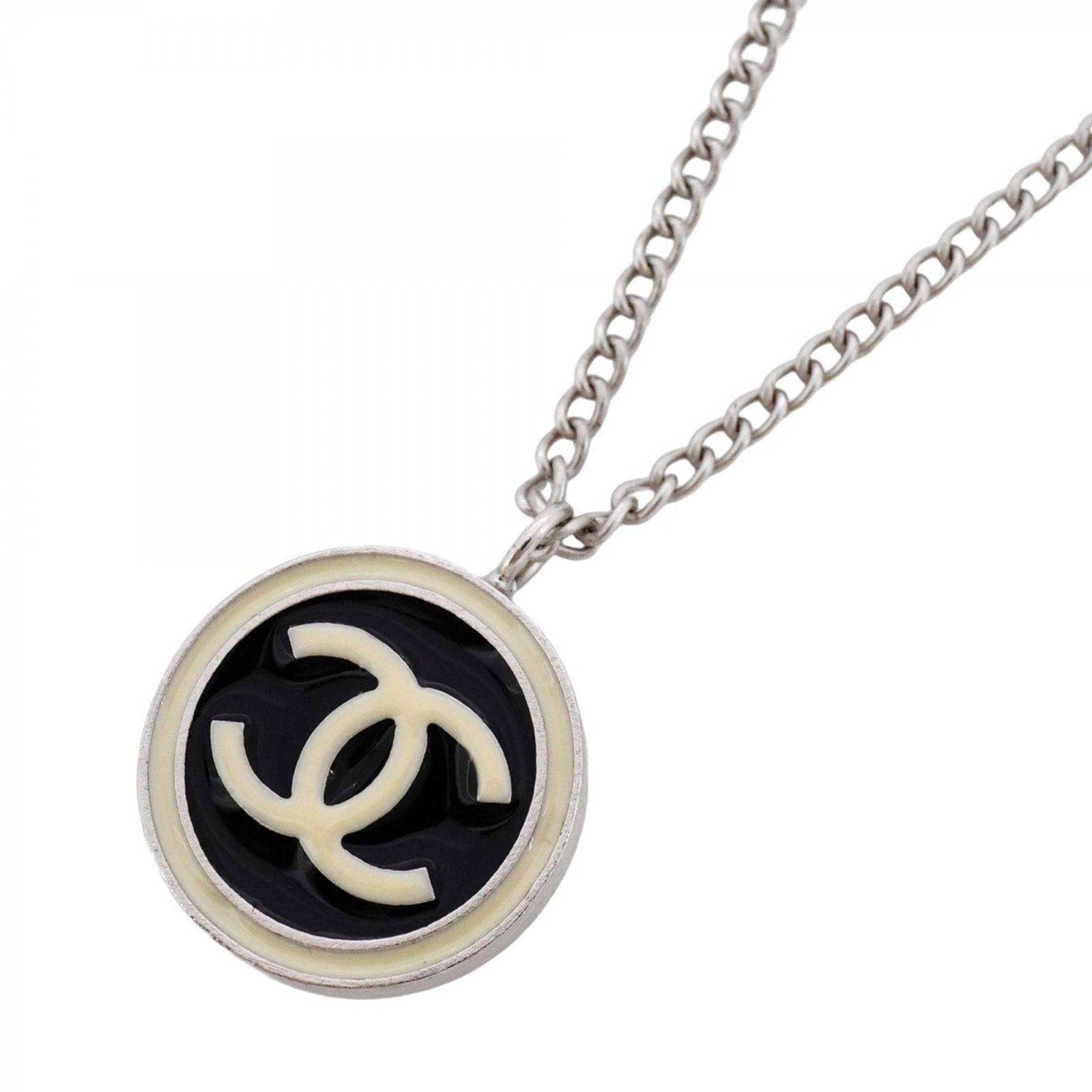 シャネル Chanel ネックレス ココマーク サークル メタル シルバー ホワイト ブラックレディース