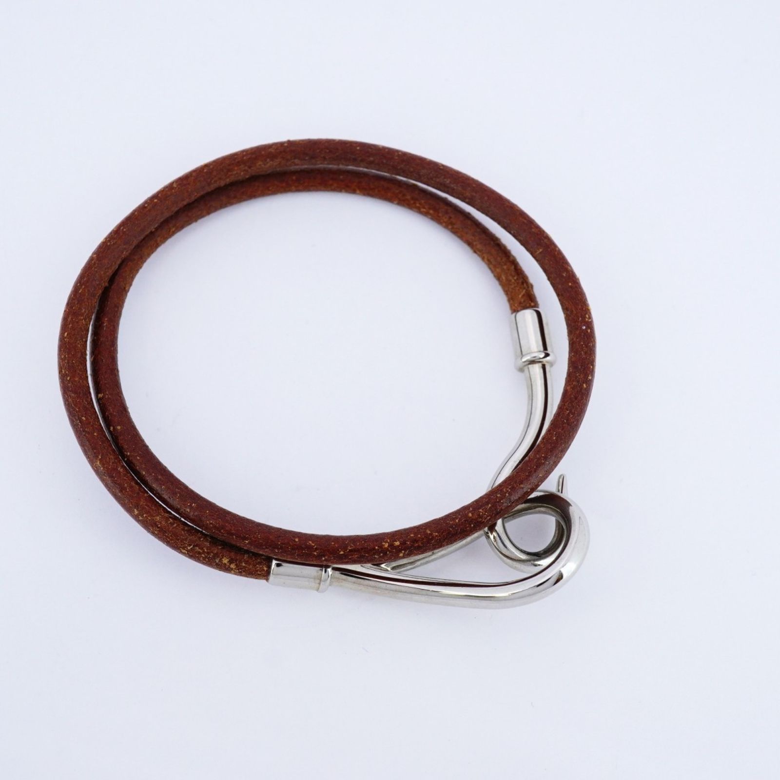 エルメス Hermes ブレスレット ジャンボフック メタル レザー シルバー ブラウンレディース
