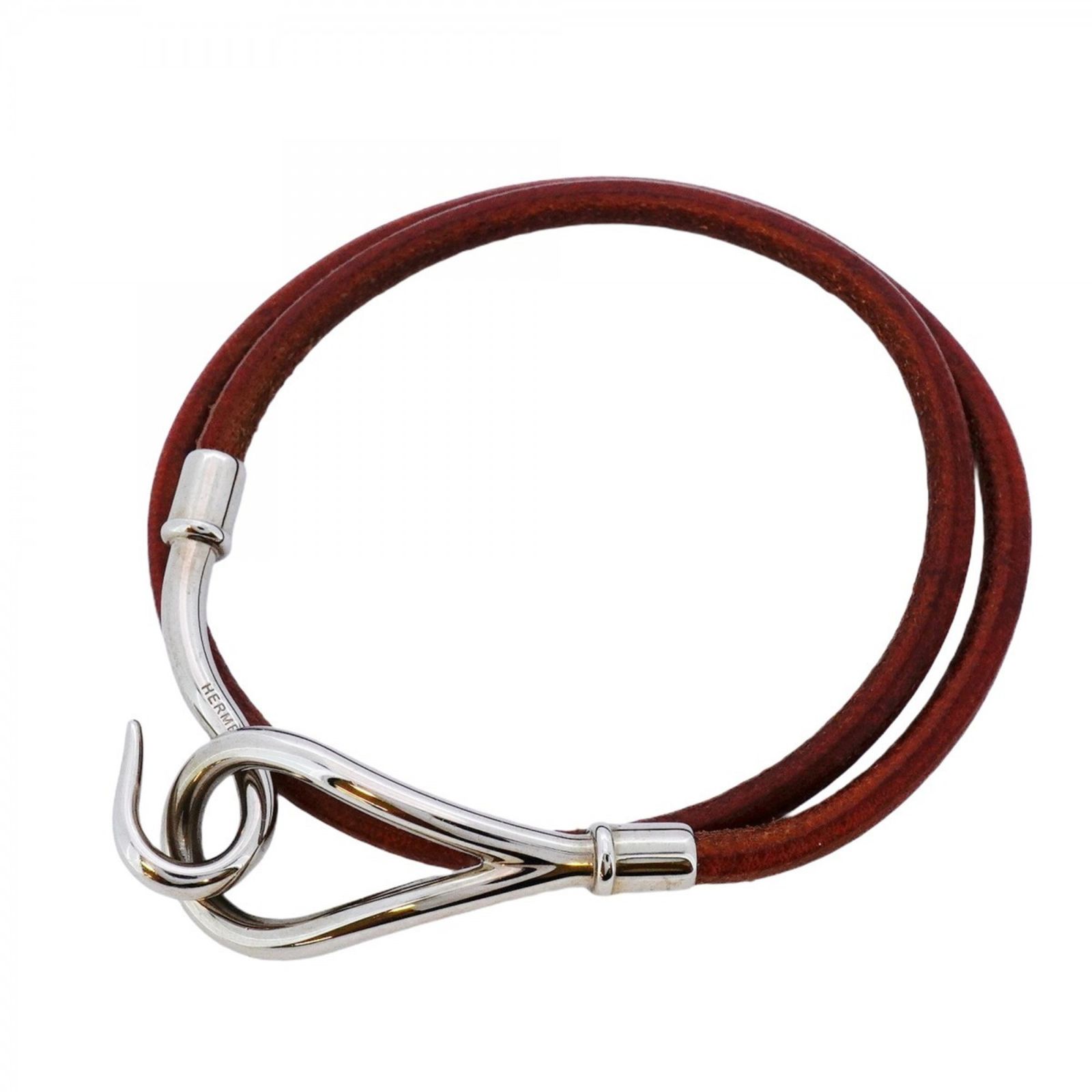 エルメス Hermes ブレスレット ジャンボフック メタル レザー シルバー ブラウンレディース
