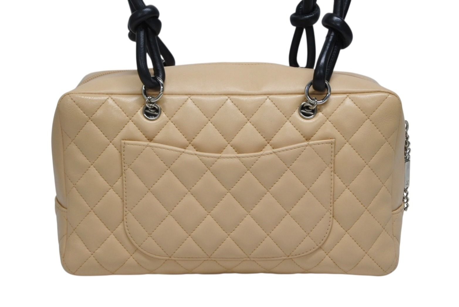 CHANEL シャネル ポーチ ハンドバッグ カンボンライン ココマーク 9番台 ラムスキン ベージュ ブラック 4 b 009678