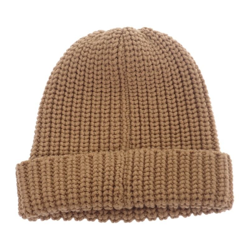 ロエベ LOEWE アナグラムブローチビーニー ニットキャップ ウール キャメル メンズ レディース