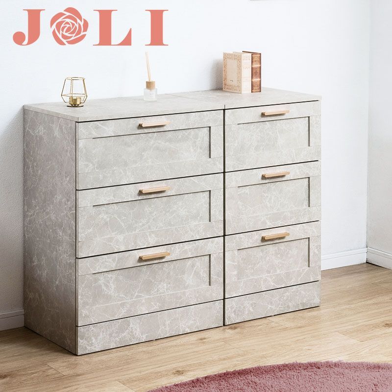 JOLI 使いやすい深さの枠組デザイン 3段 チェスト 全段スライドレール付き 幅45 cm スリムチェストローチェスト 大理石調 グレージュ タンス 収納棚 ラック 木製 おしゃれ 衣類収納 たんす 引出し 引き出し