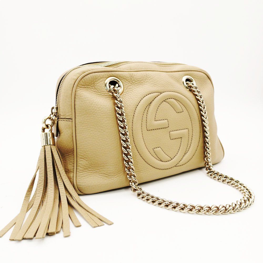 グッチ GUCCI ソーホー チェーン ショルダーバッグ ベージュ クロスボディ レザー GGロゴ ゴールド金具 7-10-852