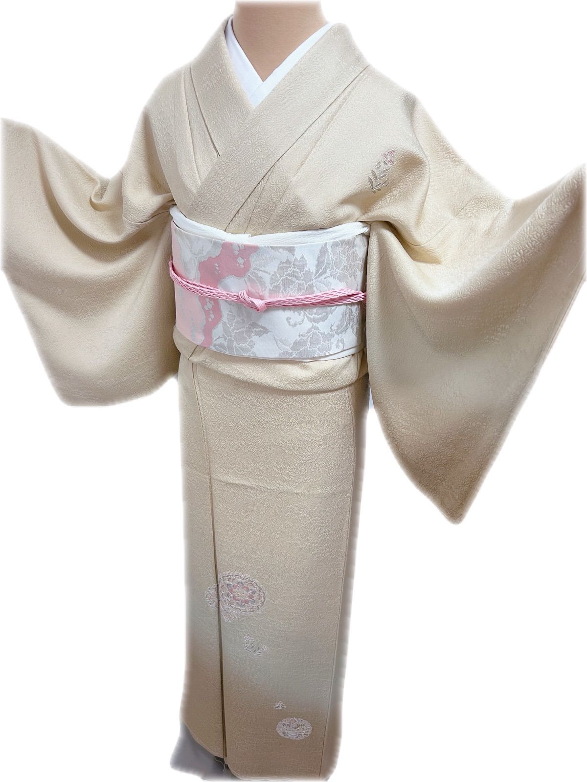 総刺繍 正絹 紋意匠 付け下げ 訪問着フルセットお探しの方にも 雪輪花文 暈し染め 銀糸