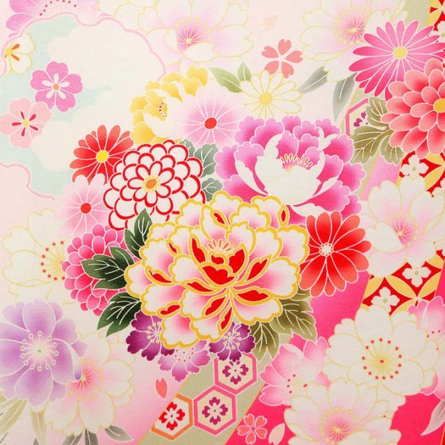 仕立て上がり 最新 振袖「束ね熨斗 牡丹 菊 桜 桜色 ピンクぼかし」貸