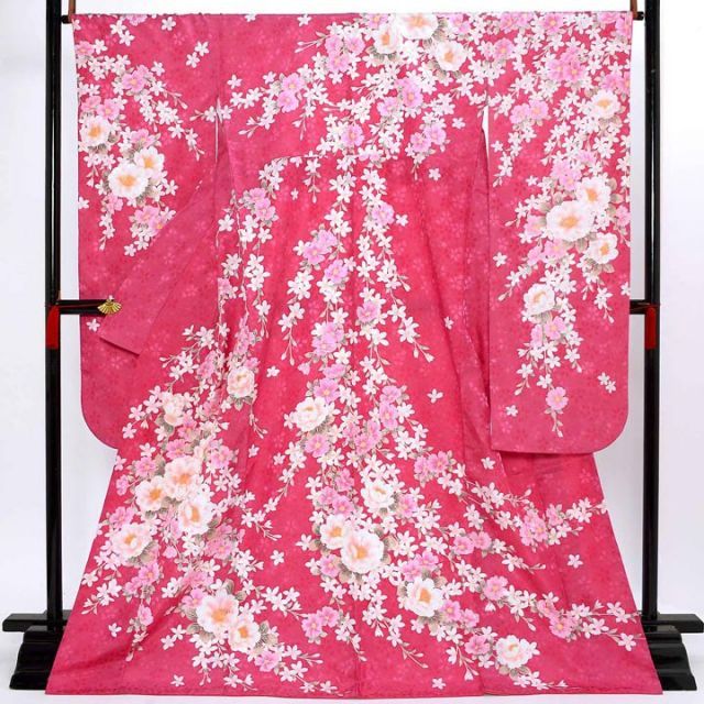 仕立て上がり 振袖「桃の花 アザレアピンク」貸衣装処分 レンタル処分品 成人式ss2503fml10