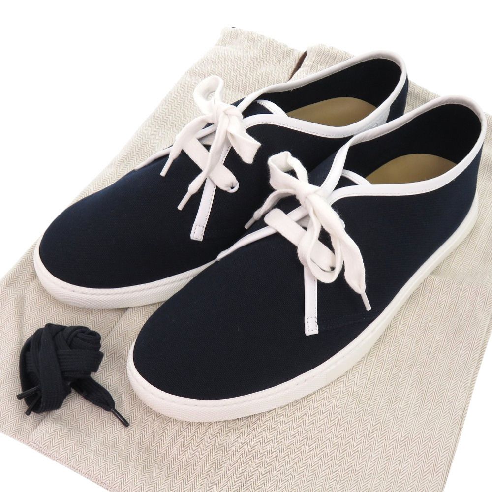 エルメス キャンバス レザー ネイビー サイズ43 スニーカー 紺 0714 HERMES