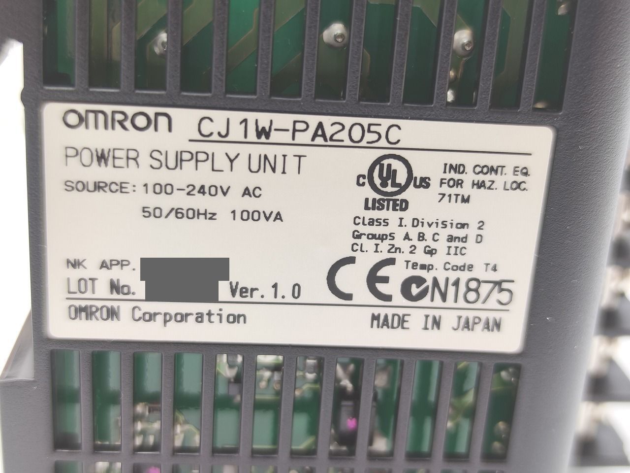 インボイス対応 箱よごれマジック書込あり オムロン OMRON CJ 1 W-PA 205 C Ver.1.0