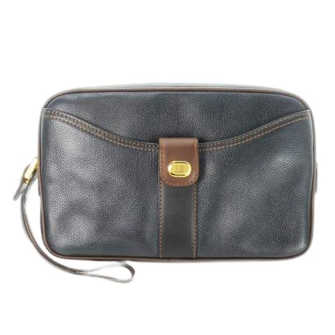 ダンヒル dunhill セカンドバッグ クラッチバッグ レザー 革 シボ革 ストライプ ロゴ 紺 ネイビー CK 12 GY 18