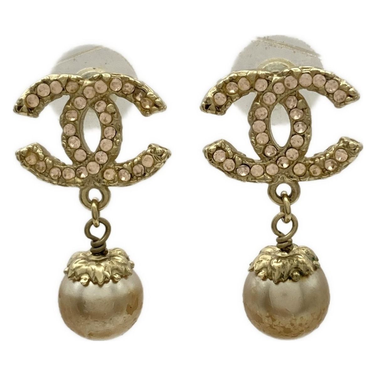 CHANEL シャネル ピアス ココマーク ゴールド×ライトピンク ラインストーン パール