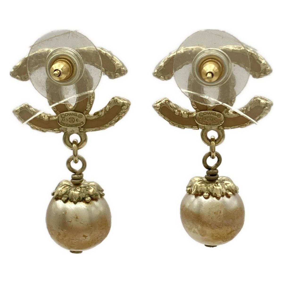 CHANEL シャネル ピアス ココマーク ゴールド×ライトピンク ラインストーン パール