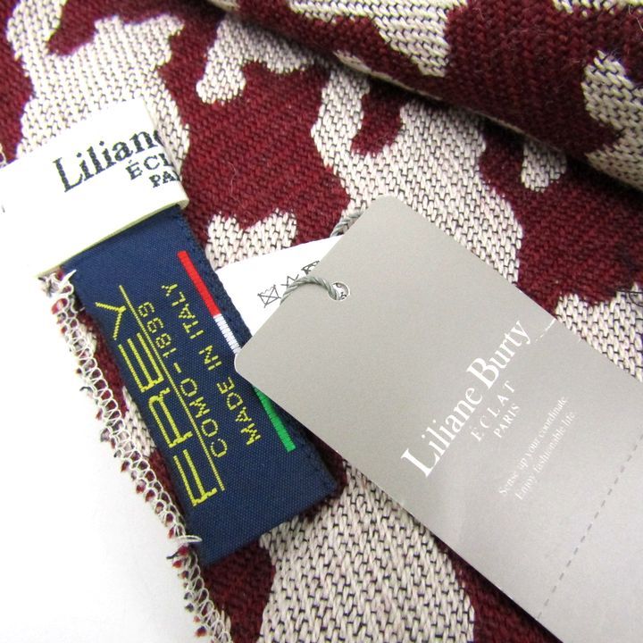 リリアンビューティ エクラ FREY COMO ストール ショール 千鳥格子 ウール混 伊製 レディース ワインレッド Liliane Burty ECLAT