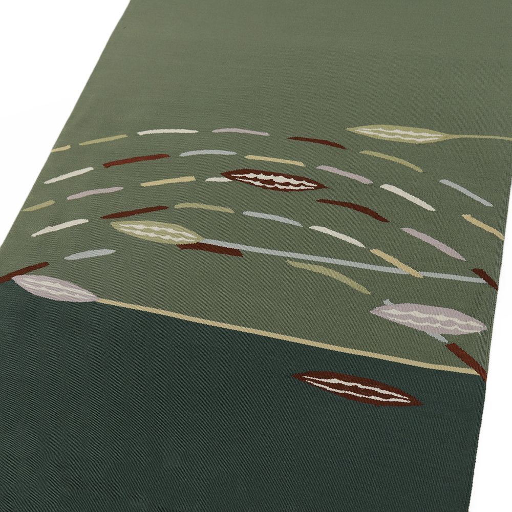  八寸名古屋帯 国産 本爪綴れ 正絹 緑 葉 仕立て上がり カジュアル お洒落 No.i 6-2448 名古屋帯 帯