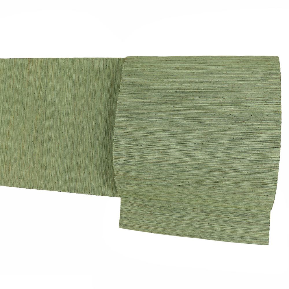 名古屋帯 米沢紬 正絹 リサイクル 黄緑 無地 仕立て上がり カジュアル お洒落 八寸 No.i 6-2441