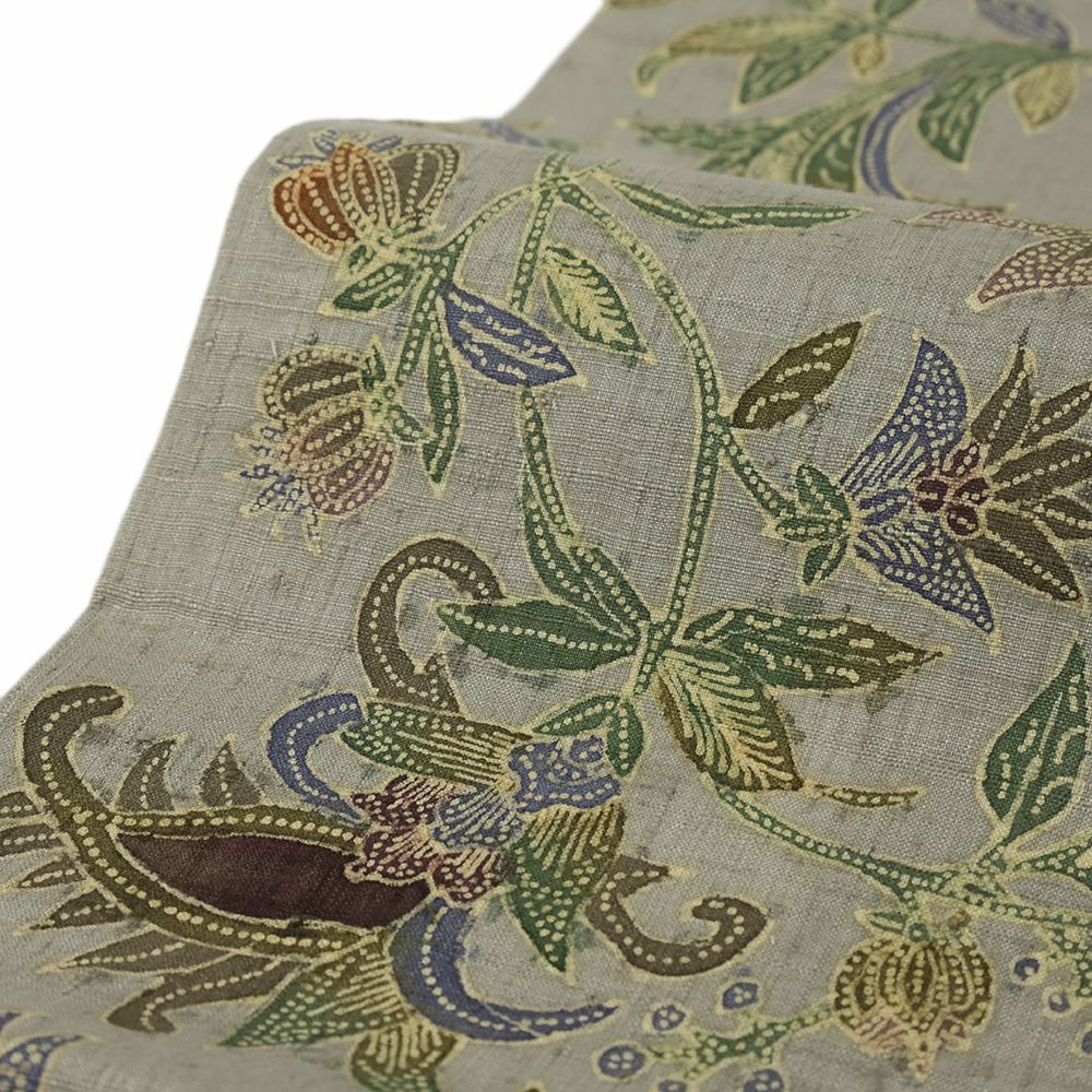  名古屋帯 しょうざん 生紬 正絹 グレー 更紗 リサイクル カジュアル お洒落 仕立て上がり 九寸 No.i 6-2445 名古屋帯 帯