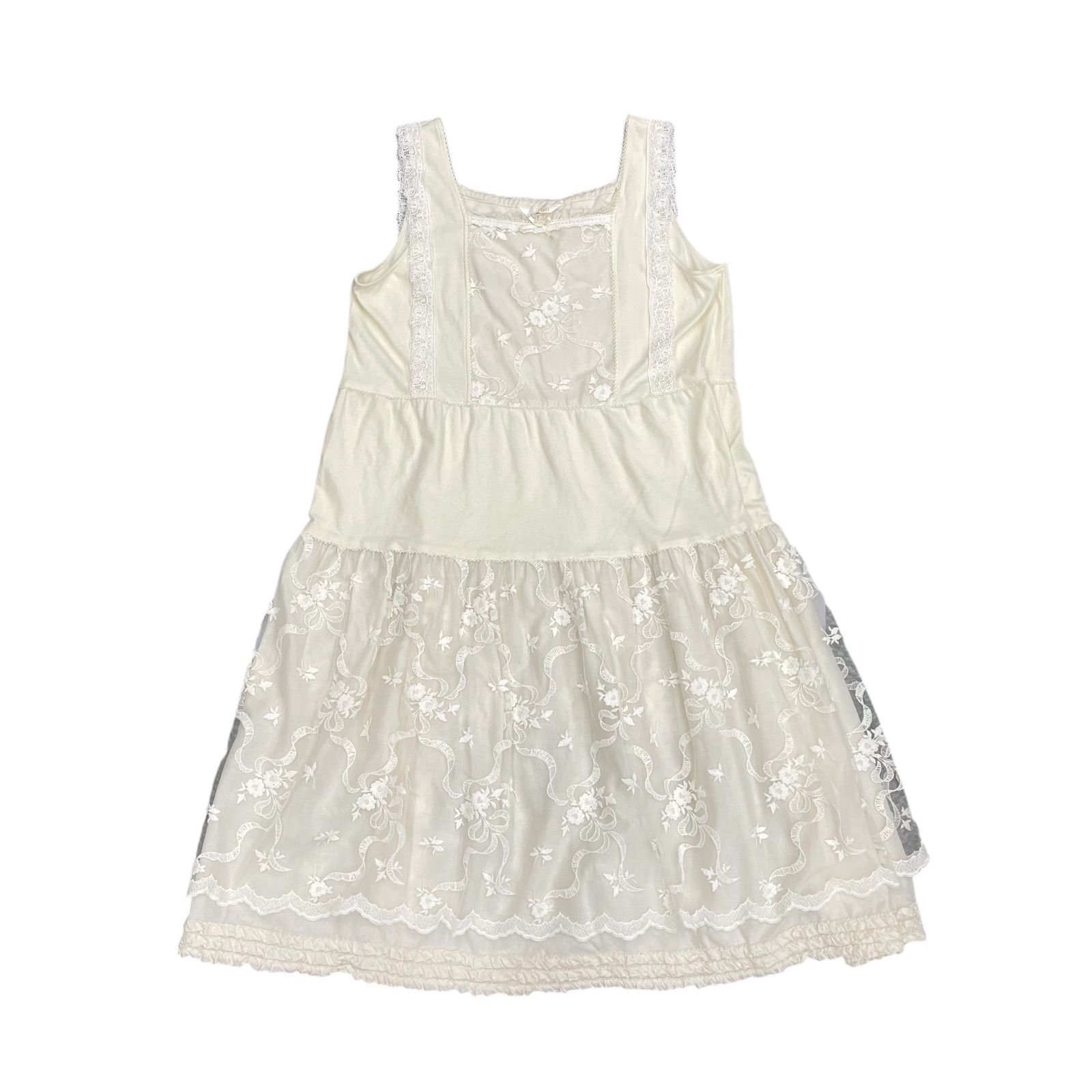 EM 11125 PINK HOUSE ピンクハウス ノースリーブワンピース 白 ホワイト フリル 刺繍