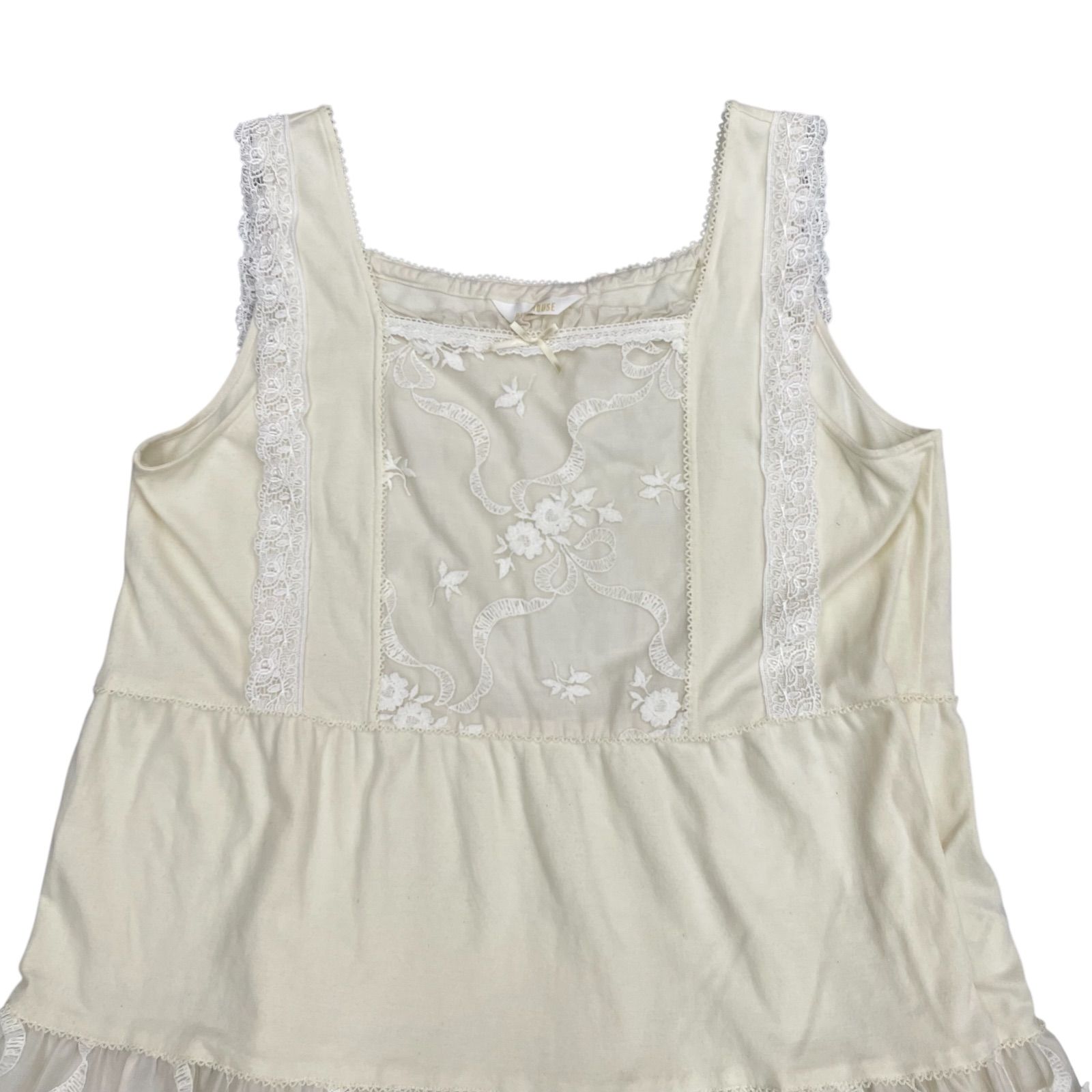 EM 11125 PINK HOUSE ピンクハウス ノースリーブワンピース 白 ホワイト フリル 刺繍