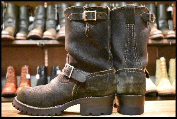  8 5 E 08年 WESCO ウエスコ カスタムボス 黒スエード ブラックラフアウト ビブラム100 9インチハイト エンジニア ブーツ BOSS FI 334 エンジニアブーツ ブーツ 革靴