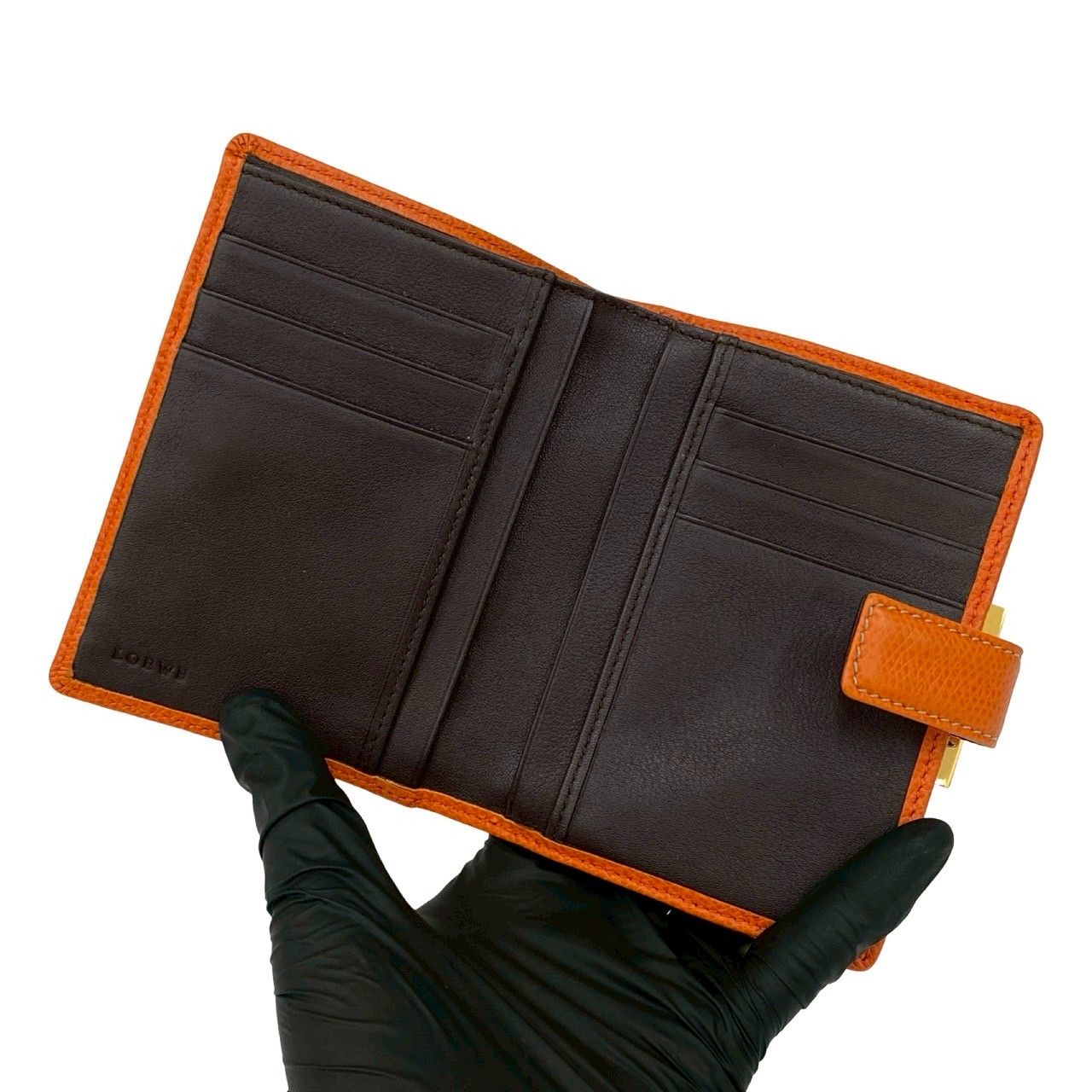  LOEWE ロエベ アナグラム エンボス ロゴ レザー 本革 がま口 二つ折り 財布 ミニ ウォレット 小銭入れ 札入れ オレンジ 95328 その他 小物