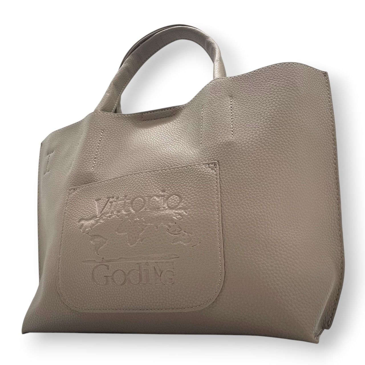 美品 Vittorio Godi ヴィットリオゴーディ ハンドバッグ トートバッグ 本革 レザー シボ革 グレー グレージュ系 ワールドマップ ロゴ型押し レディース エレガント カジュアル デイリーユース 人気モデル クリーニング済み s95 - メルカリ