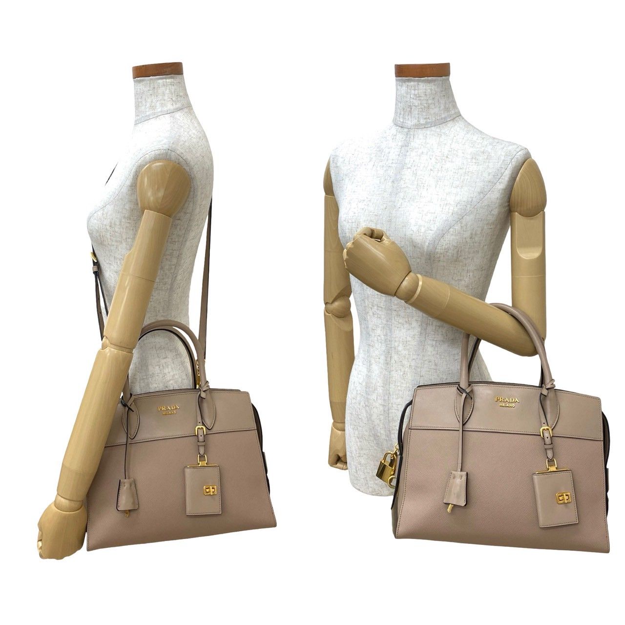 極 美品 鍵付き PRADA プラダ エスプラナード ロゴ 金具 サフィアーノ