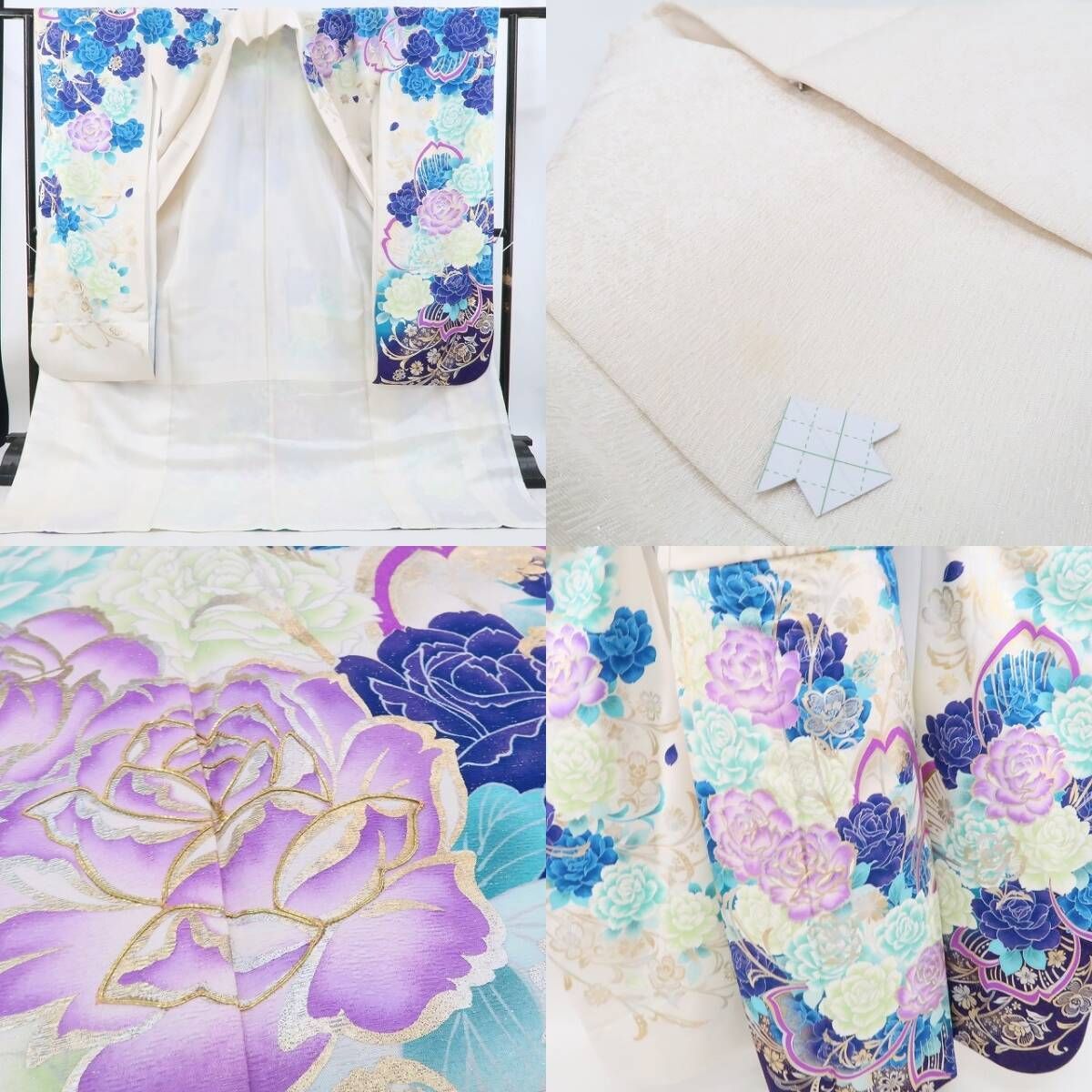 ❁tomihisa❁美品 薔薇 銀通し 着物 成人式 正絹“色と色、美と美を風に