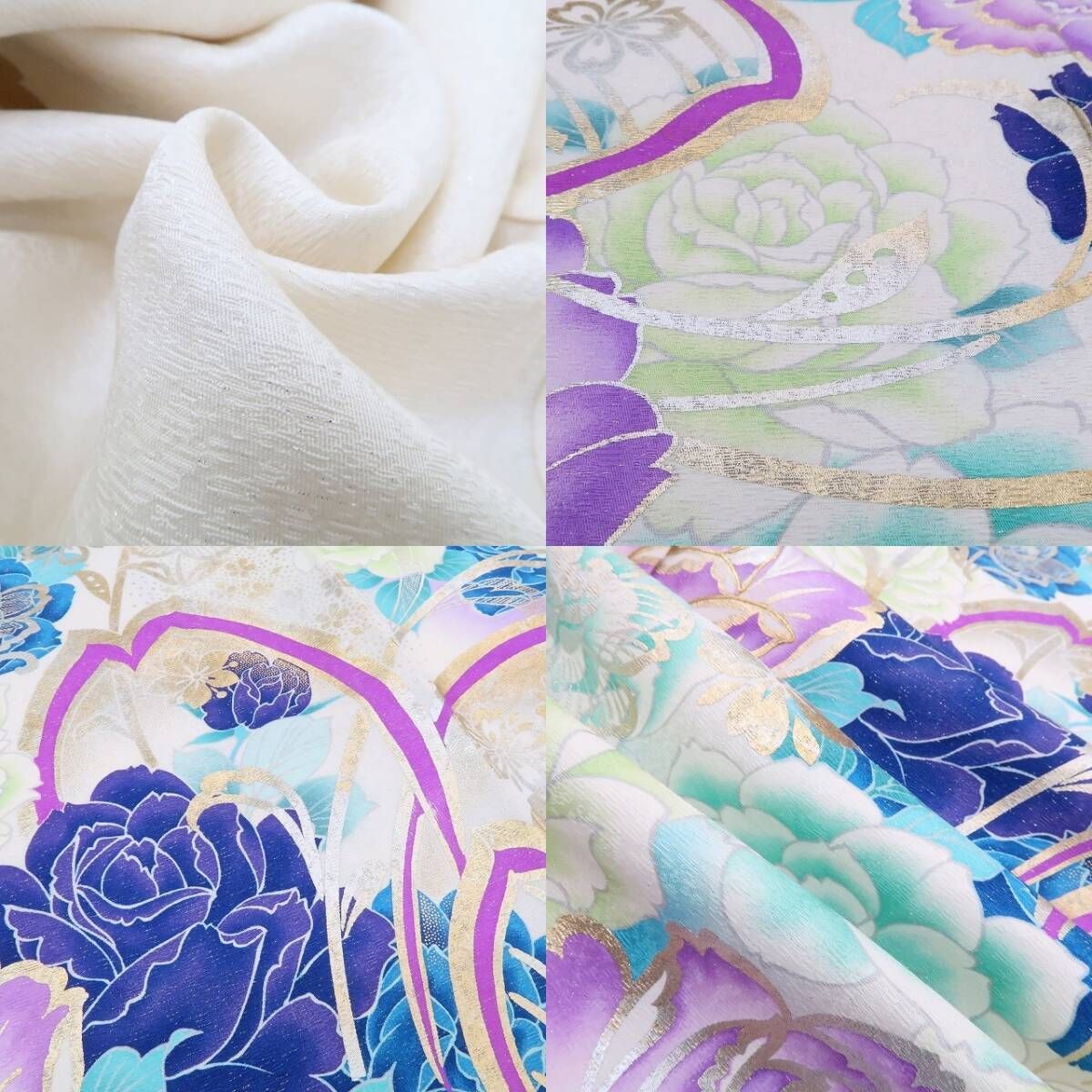 ❁tomihisa❁美品 薔薇 銀通し 着物 成人式 正絹“色と色、美と美を風に